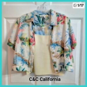 C&C California Short Sleeve Button Up Collared Tropical Cropped Shirt XS